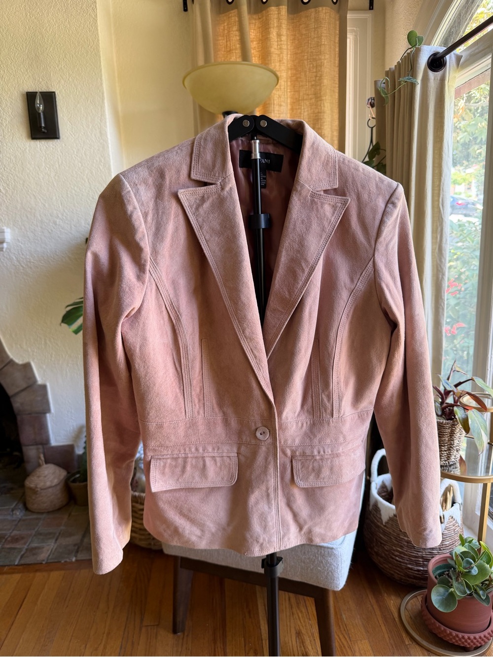Alfani Blush Pink Suede Single-Button Blazer